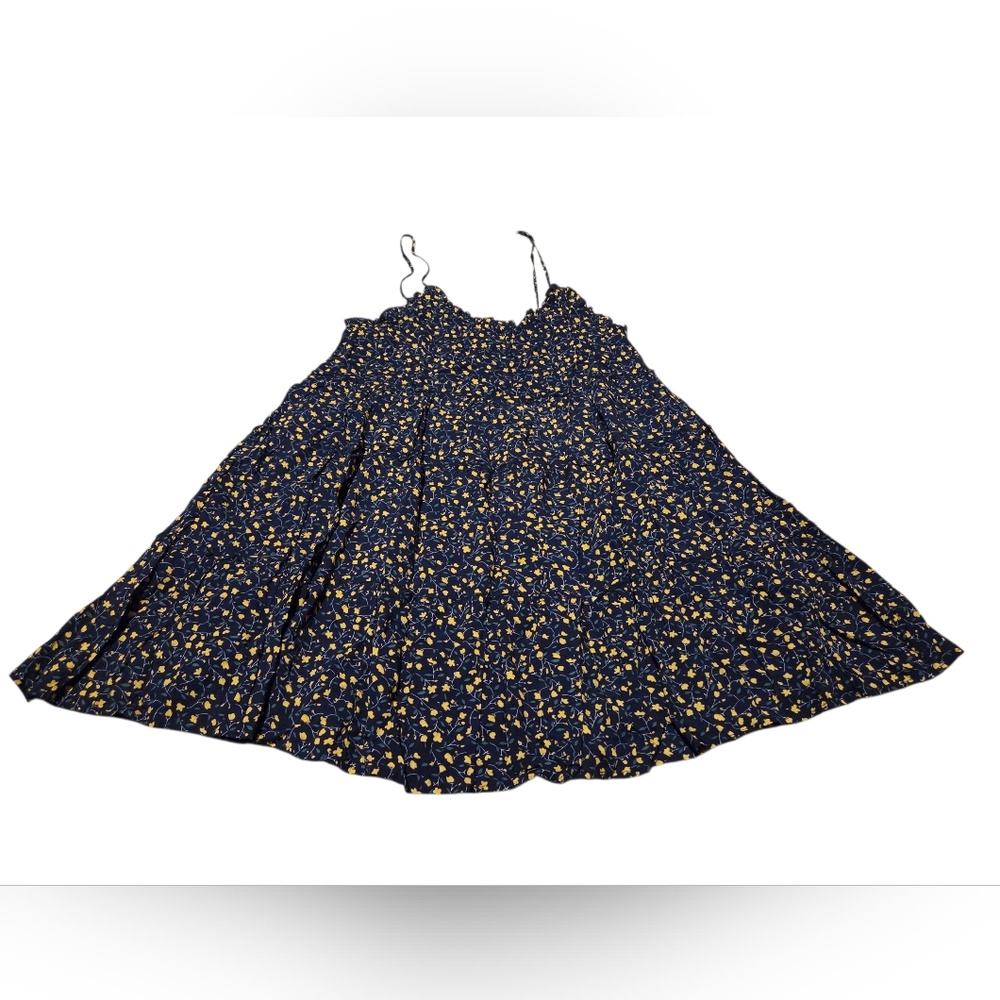 Women’s Large Inmod Los Angeles Navy Blue/Yellow Floral Babydoll Mini Dress